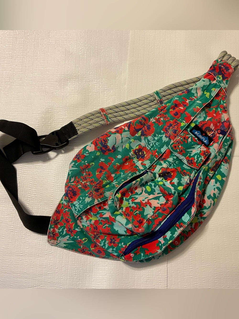 Kavu Green and Red Floral Sling Belt Bag